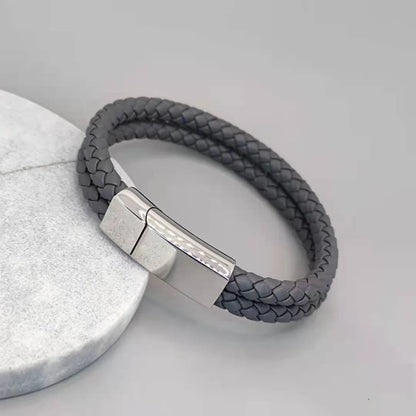 Personalized Black Leather Explorer Bracelet For Men Custom Engraved Name Date Strong Magnetic Clasps Bracelet Father's Day Gift