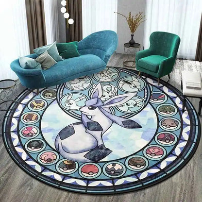 MINISO Elf Pokémon printed round carpet game soft floor mat home living room bedroom room decoration non-slip and anti-fading
