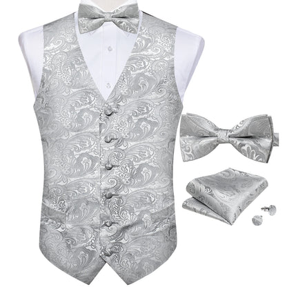 Suit Vest With Bow Tie Pocket Square Cufflinks Tuxedo Waistcoat for Men