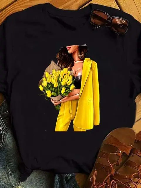 Maycaur Hot Sales Printed Female Tshirt Women Fashion Graphic Printed T-Shirt Harajuku Korean Style Short Sleeves Clothes Female