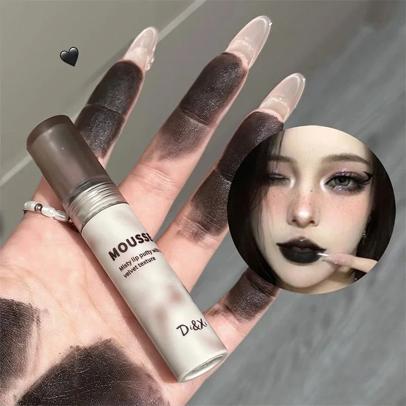 Matte Black Waterproof Lip Mud – Gothic Velvet Mousse Lipstick, Non‑Stick & Moisturizing