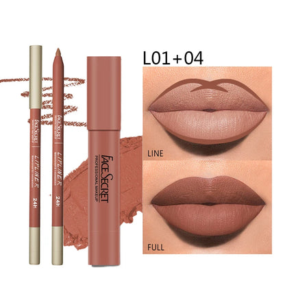 Matte Lipliner & Lipstick Set, Waterproof Long Lasting, Soft Matte, Color Rendering