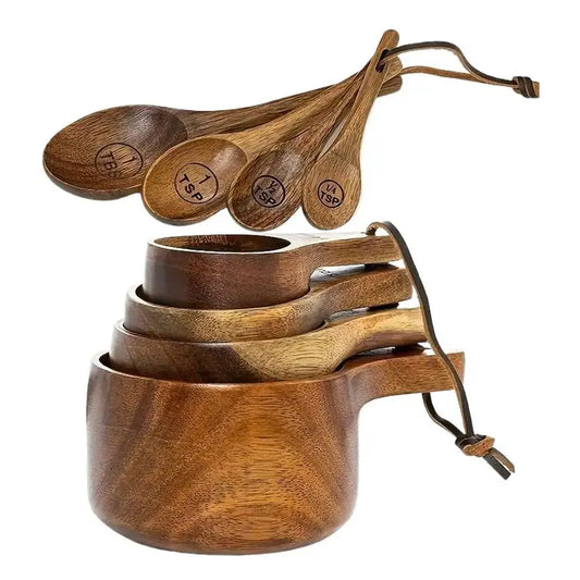 4pcs Wooden Measuring Cup Or Spoon Set Kitchen Measuring Spoons Tea Coffee Scoop Sugar Salt Measure Spoon Measuring Tools