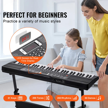 SucceBuy 61‑Key Digital Keyboard – Portable Electric Piano with 200–600 Tones & 200–500 Rhythms for Beginners
