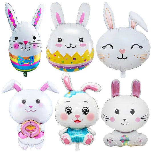 Cute Cartoon White Bunny Aluminum Foil Balloons Rabbit Happy Easter Party Decoration Supplies Children Favor Birthday Party Gift