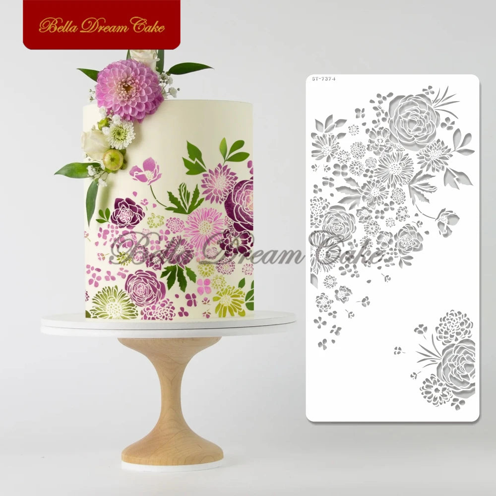 Various Flower Leaf Design Fondant Cake Stencil DIY Royal Cream Border Mold PET Drawing Template Cake Decorating Tools Bakeware