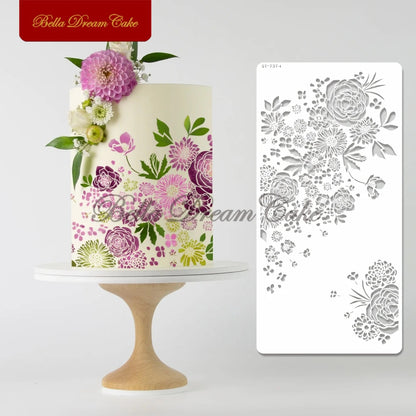 Various Flower Leaf Design Fondant Cake Stencil DIY Royal Cream Border Mold PET Drawing Template Cake Decorating Tools Bakeware