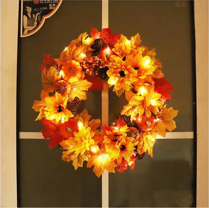 45/50cm Artificial Wreath Foam Pumpkin Fake Pine Cones Maple Leaves Wreath for Autumn garland Thanksgiving Wreath Decorations