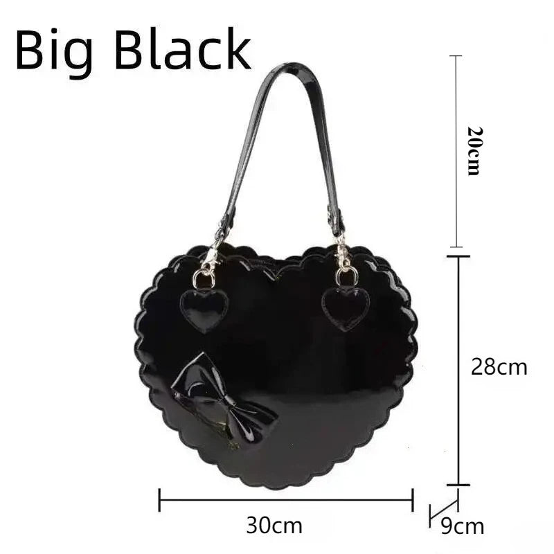 PU Heart Lolita Shoulder Bag – Bowknot Decor Japanese Shell Purse in Two Sizes, Cute Pink Messenger Bag
