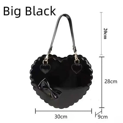 PU Heart Lolita Shoulder Bag – Bowknot Decor Japanese Shell Purse in Two Sizes, Cute Pink Messenger Bag