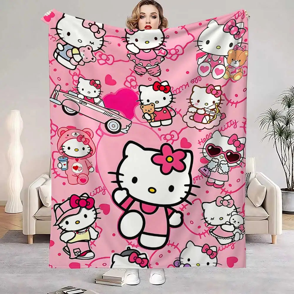 Kawaii Cat Hellos Fluffy Soft Blankets and Throws Blanket Bed Throw Blanket Luxury Home Interior Microfiber Bedding Sofa Knee &