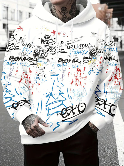 Men's personalized letter graffiti print soft and comfortable hooded sweatshirt