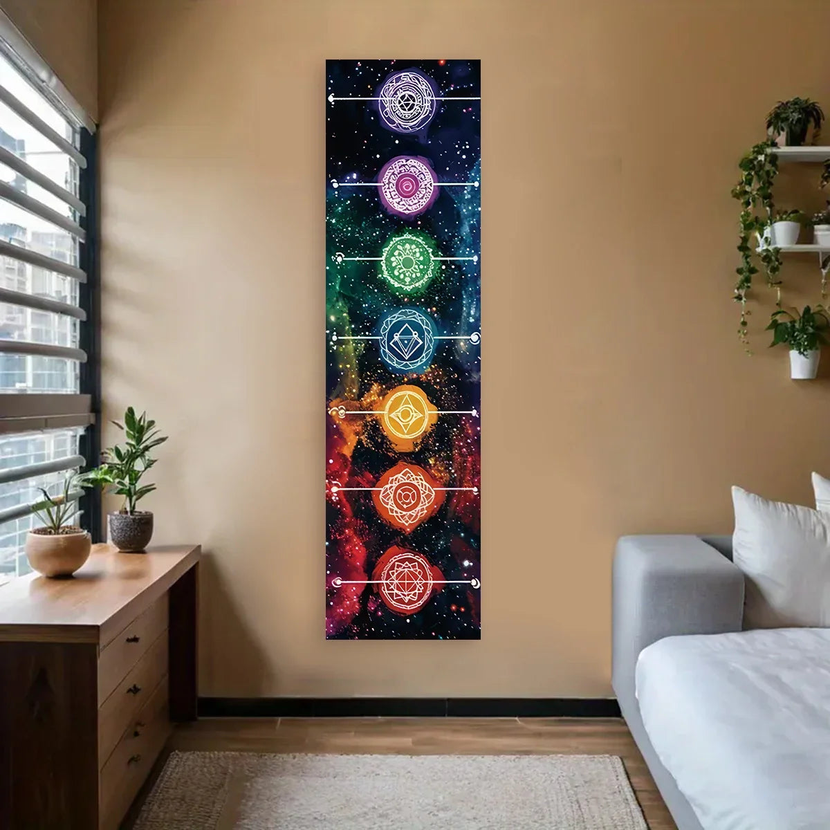 VIKAMA Seven Chakra Vertical Tapestry Rainbow Energy Wall Decor for Yoga Studio Meditation Space Wall Hanging Home Decoration