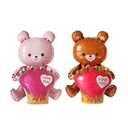 Cute Bear Foil Balloons with Flowers – Valentine’s, Wedding, Anniversary & Birthday Decoration