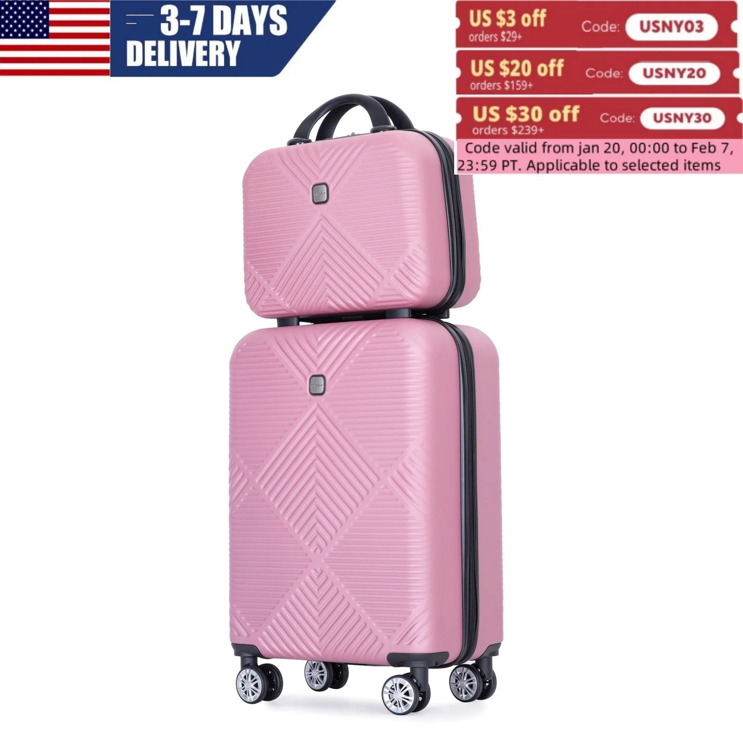 Luggage Sets 2 Piece Suitcase Set ABS Hardside Luggage with Spinner Wheels,Carry On Luggage with TSA Lock(14/20)