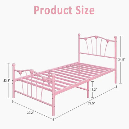Twin Size Heart‑Shaped Metal Bed Frame – Platform Bed with Headboard & Footboard