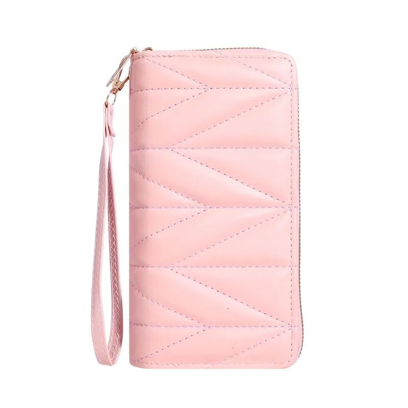 Fashion Quilted Long Wallet For Women, Zipper Around Clutch Coin Purse, Multi Card Slots Mobile Phone Bag