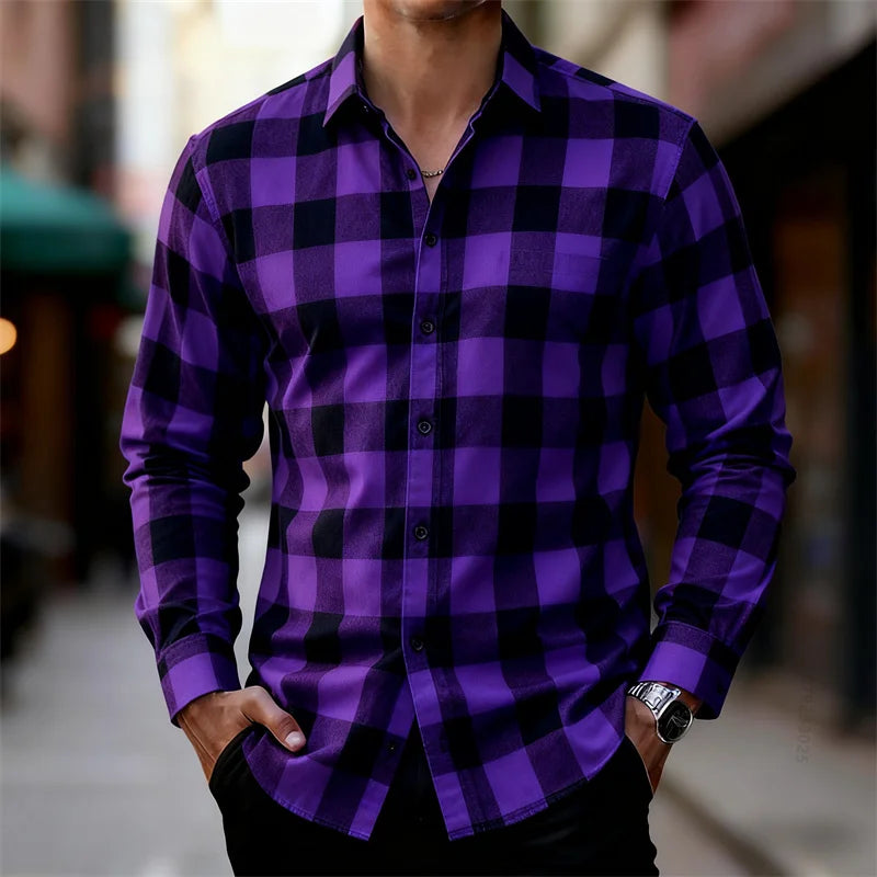 Men's classic red and black plaid long-sleeved shirt casual retro