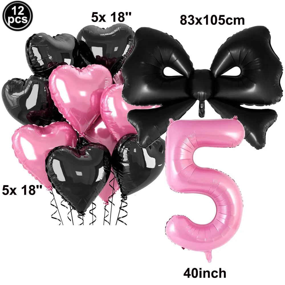Giant Black Pink Bow Balloon Coquette Birthday Party Decorations Bowknot Balloon for Girls Baby Shower Bridal Wedding Supplies