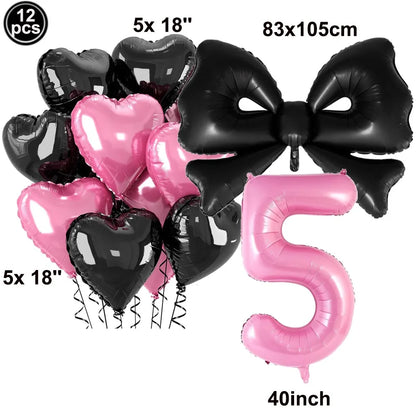 Giant Black Pink Bow Balloon Coquette Birthday Party Decorations Bowknot Balloon for Girls Baby Shower Bridal Wedding Supplies