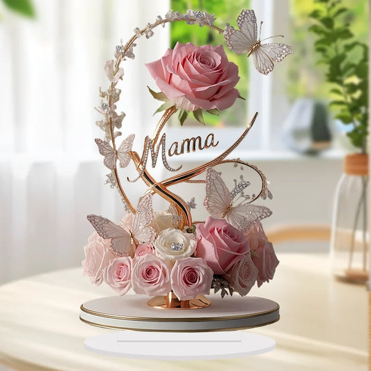 1pcs 8in Flat Acrylic Rose Can Stand MOM mom Birthday Gift Mother's Day Anniversary Decoration Table Filial Child To Mother Mom