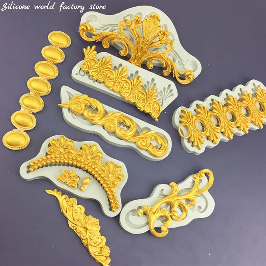 Silicone World DIY Baking Fondant Silicone Mold Handmade Sugar Flipping Cake Edge Decoration Mold Totem Gemstone Relief Mould