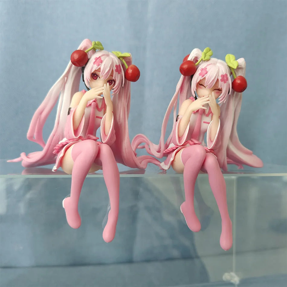 Anime Hatsune Miku Anime figure Pink dress Sitting posture PVC model action toys Cherry pink cherry blossom decorationgifts