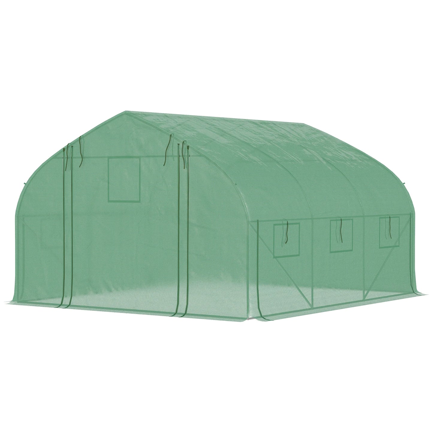 Outsunny Tunnel Greenhouse W/ Mesh Door & Roll-Up Sidewalls Hot House Green