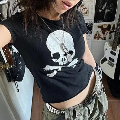 Vintage Grunge Graphic Print Gothic Skull Punk Streetwear Women's T Shirt