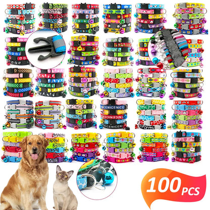 100Pcs Dog Collar With Bells Adjustable