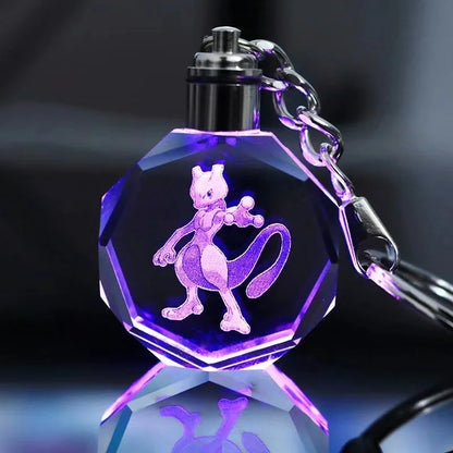 Pokemon Cartoons Anime Figure Pikachu Charizard Mewtwo Eevee Crystal  Collection Luminous Keychain Pendant Model  Kids Toy Gift