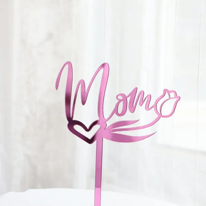 Happy Mothers Day Cake Topper Gold Red Tulip Acrylic MOM Birthday Party Cake Toppers Dessert Decoration Mother's Day Gifts