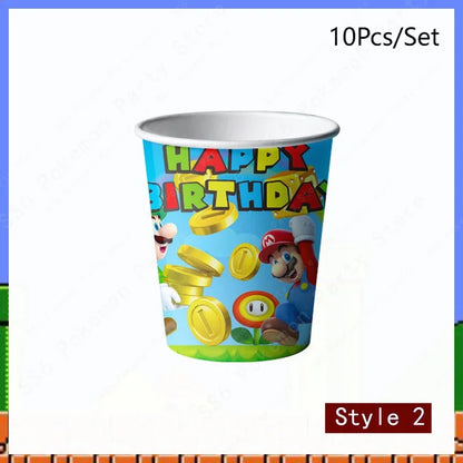 Super Mario Bros Birthday Decoration Party Supplies Disposable Tableware Baby Shower Paper Cup Tablecloth Plate Napkin Bag Kit