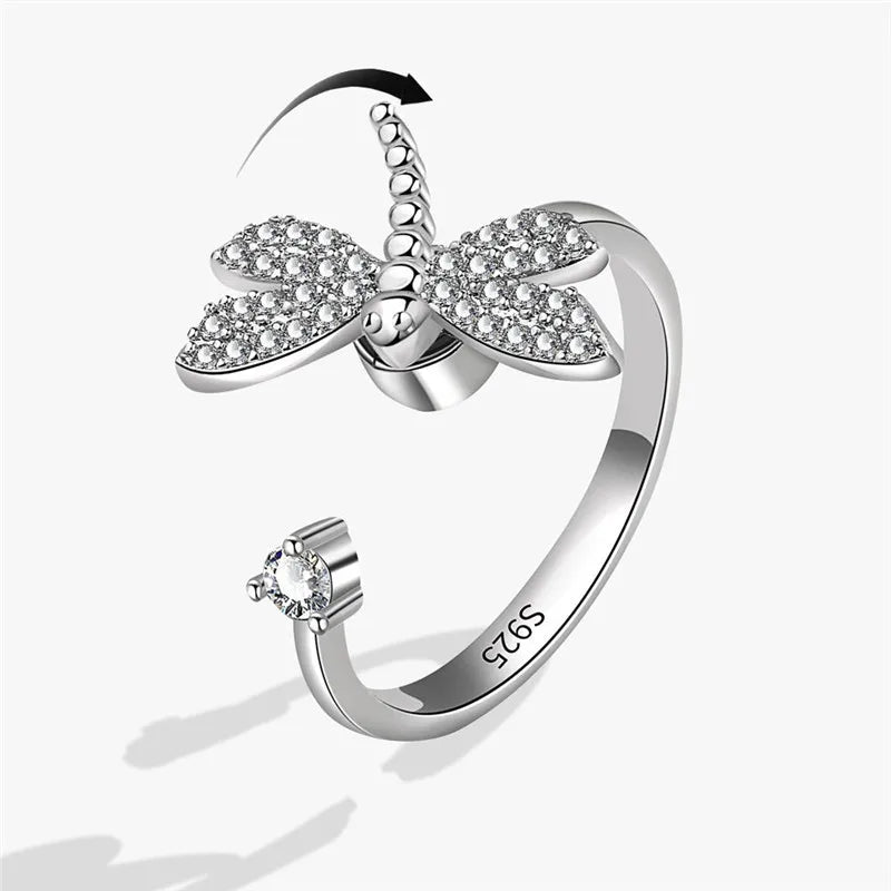 Fashion Beads Anxiety Fidget Spinner Rings Korea Crystal Butterfly Flower Star Moon Ring Anti Stress Jewelry Gift