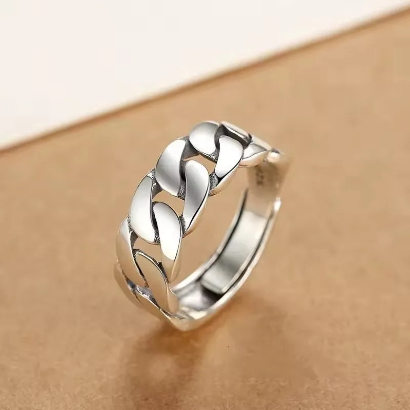 925 Sterling Silver Rings For Women Men Fine Jewelry Finger Adjustable Open Vintage Chain Ring