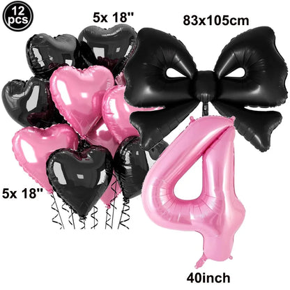 Giant Black Pink Bow Balloon Coquette Birthday Party Decorations Bowknot Balloon for Girls Baby Shower Bridal Wedding Supplies