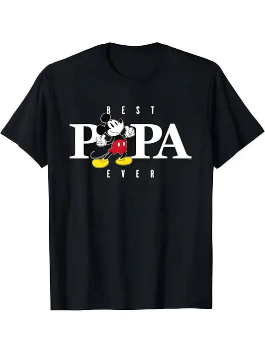 Papa Mouse Best Dad Ever T Shirt Short Sleeves Men's Summer Cotton Unisex Oversized Tee Father's Day Birthday Gift