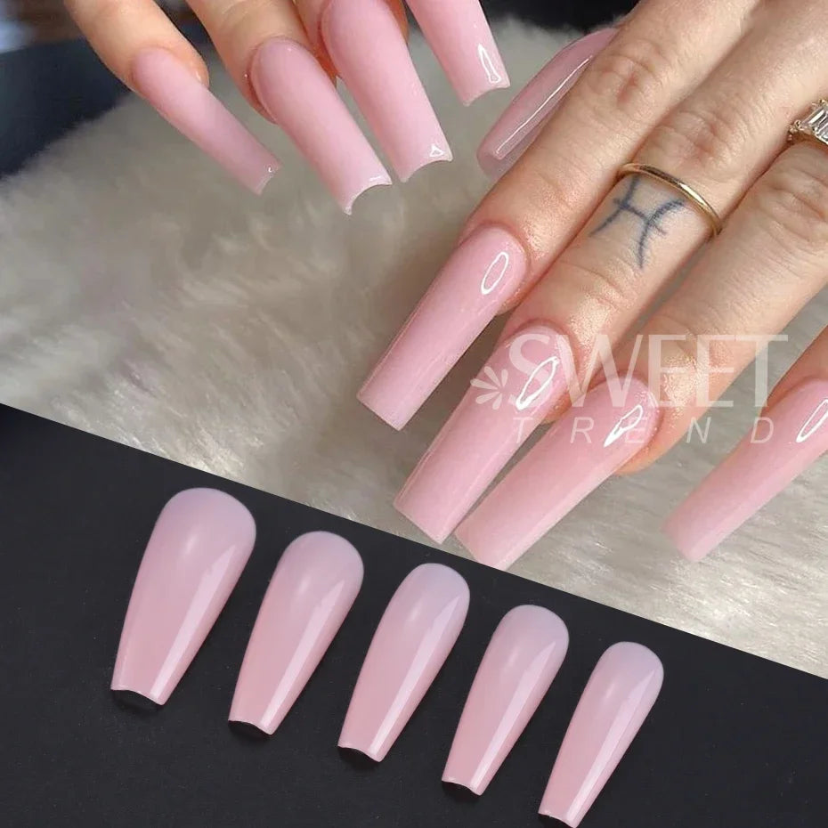 100pcs Nude Pink False Nail Press On Acrylic Nails