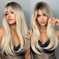 Long Straight Blonde Synthetic Wigs highlight Golden Hair Natural Female wig Middle Part Wigs For Cosplay Party Heat Resistant
