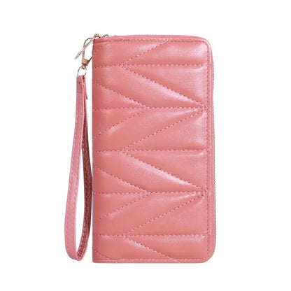 Fashion Quilted Long Wallet For Women, Zipper Around Clutch Coin Purse, Multi Card Slots Mobile Phone Bag