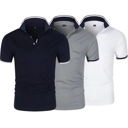Men’s Summer Polo Shirt – Short Sleeve Contrast‑Color Casual Streetwear Collar Top