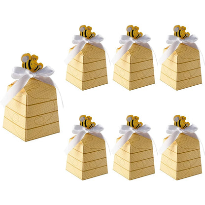 10Pcs Creative Trapezoidal Bee Paper Candy Box with Bumblebee Theme Birthday Festival Party Gift Packaging Supplies