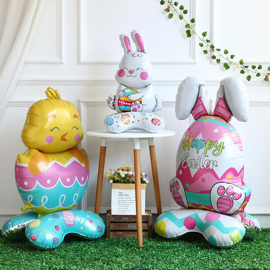 Easter Cute Bunny Balloon Standing Rabbit Chick Egg Carrot Helium Balloon Easter Happy Foil Balloon Kids Toy Birthday Party Deco