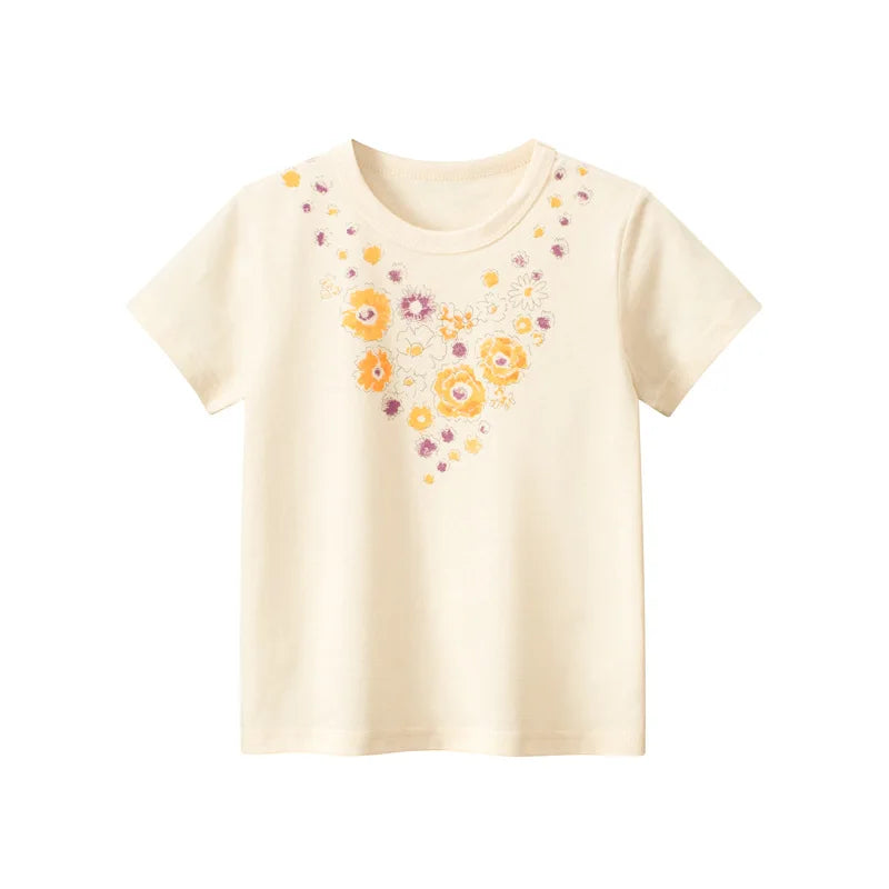 Short Sleeve Children Girl T-shirts Printed 2-8 Years Cotton Toddler Girl Tops Kids Baby Girl Tees Clothes
