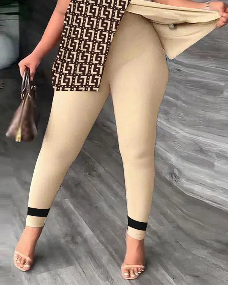 Women's Elegant Short-Sleeved Irregular Fashion Two-Piece Pants Suit Set