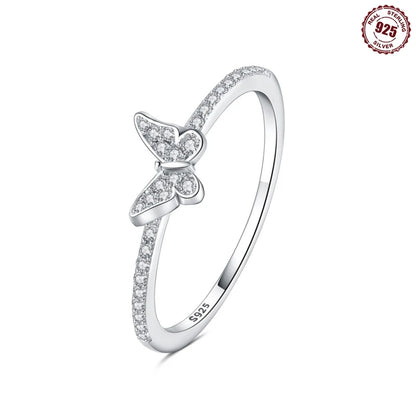 925 Sterling Silver Inlaid Full With Colorful Zirconium Butterfly Rings For Wedding Engagement Silver Rings Jewelry