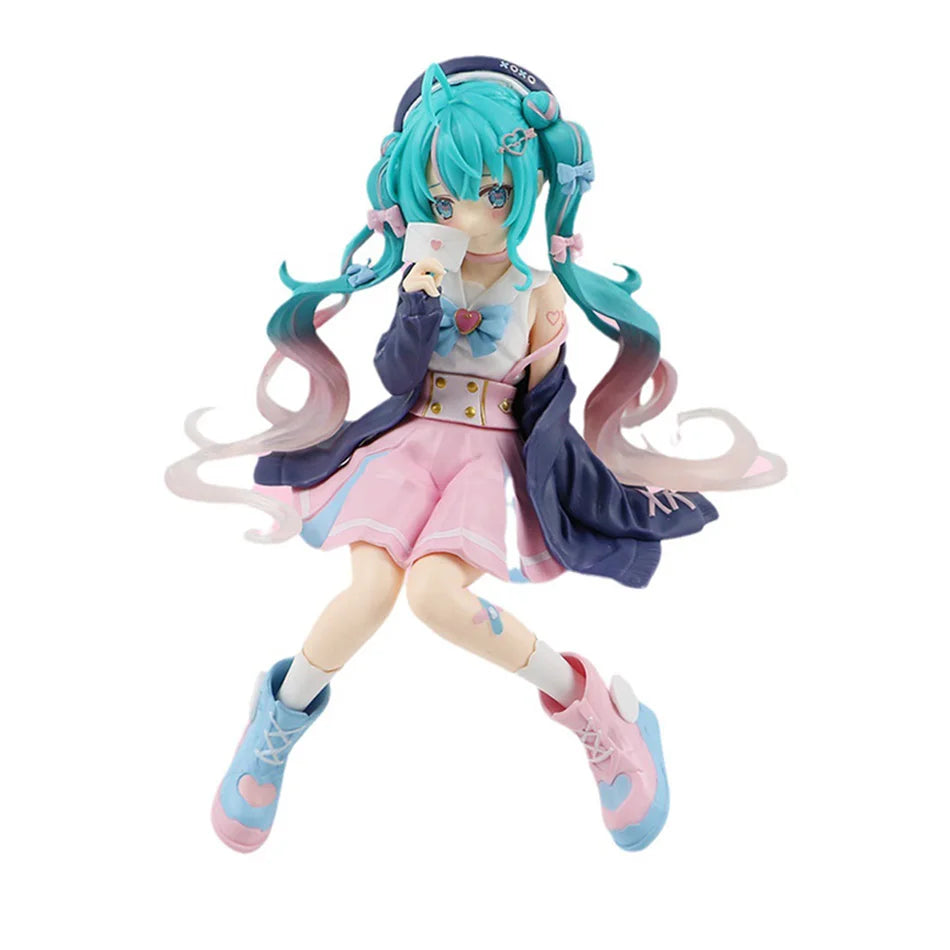 Anime Hatsune Miku Anime figure Pink dress Sitting posture PVC model action toys Cherry pink cherry blossom decorationgifts