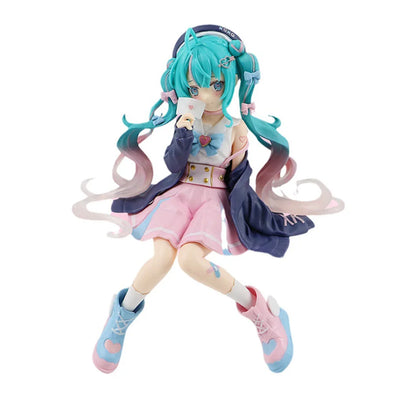 Anime Hatsune Miku Anime figure Pink dress Sitting posture PVC model action toys Cherry pink cherry blossom decorationgifts