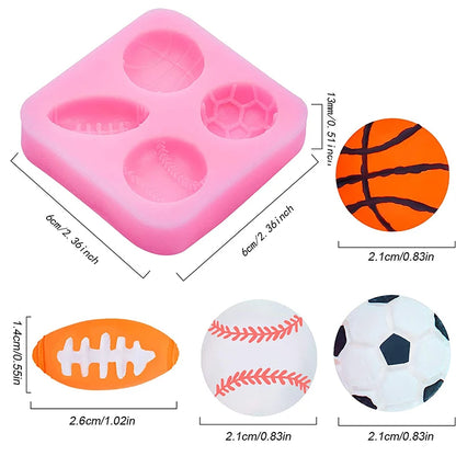 Sports Ball Cake Decoration Silicone Mold Football Basketball Baseball Rugby Fondant Mould For Keychain Chocolate Cupcake Topper