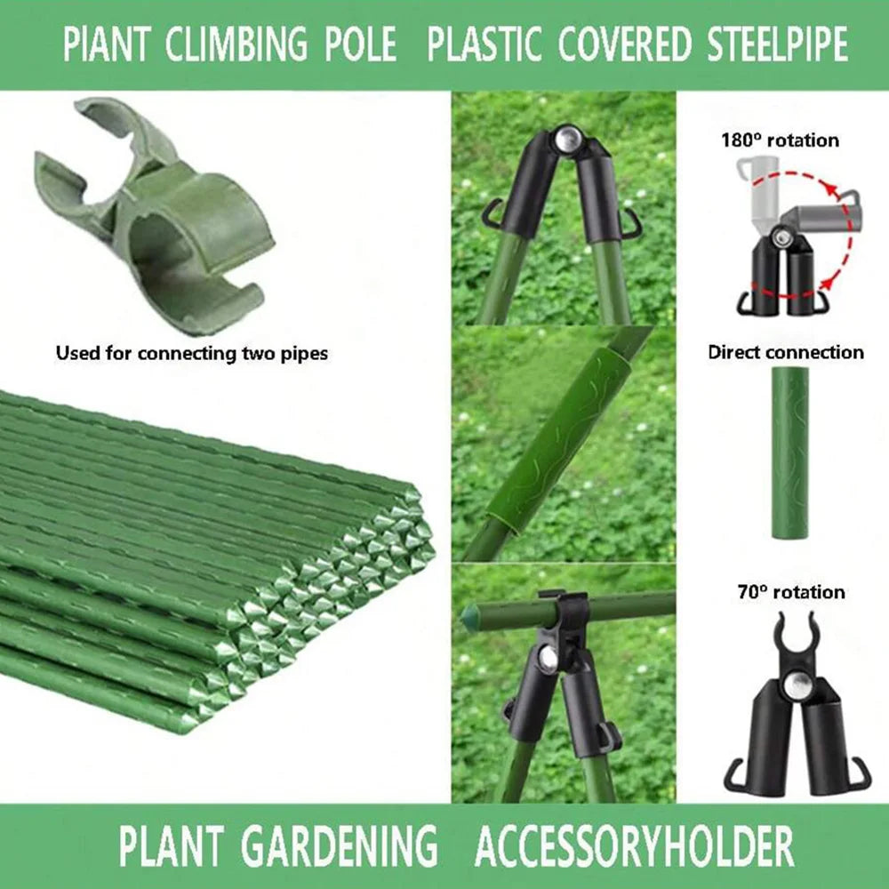 20pcs Garden Plastic-coated Metal Plant Climbing Pole Support Frame, Climbing Pole Connected To The Bracket fixing Clamp Accesso
